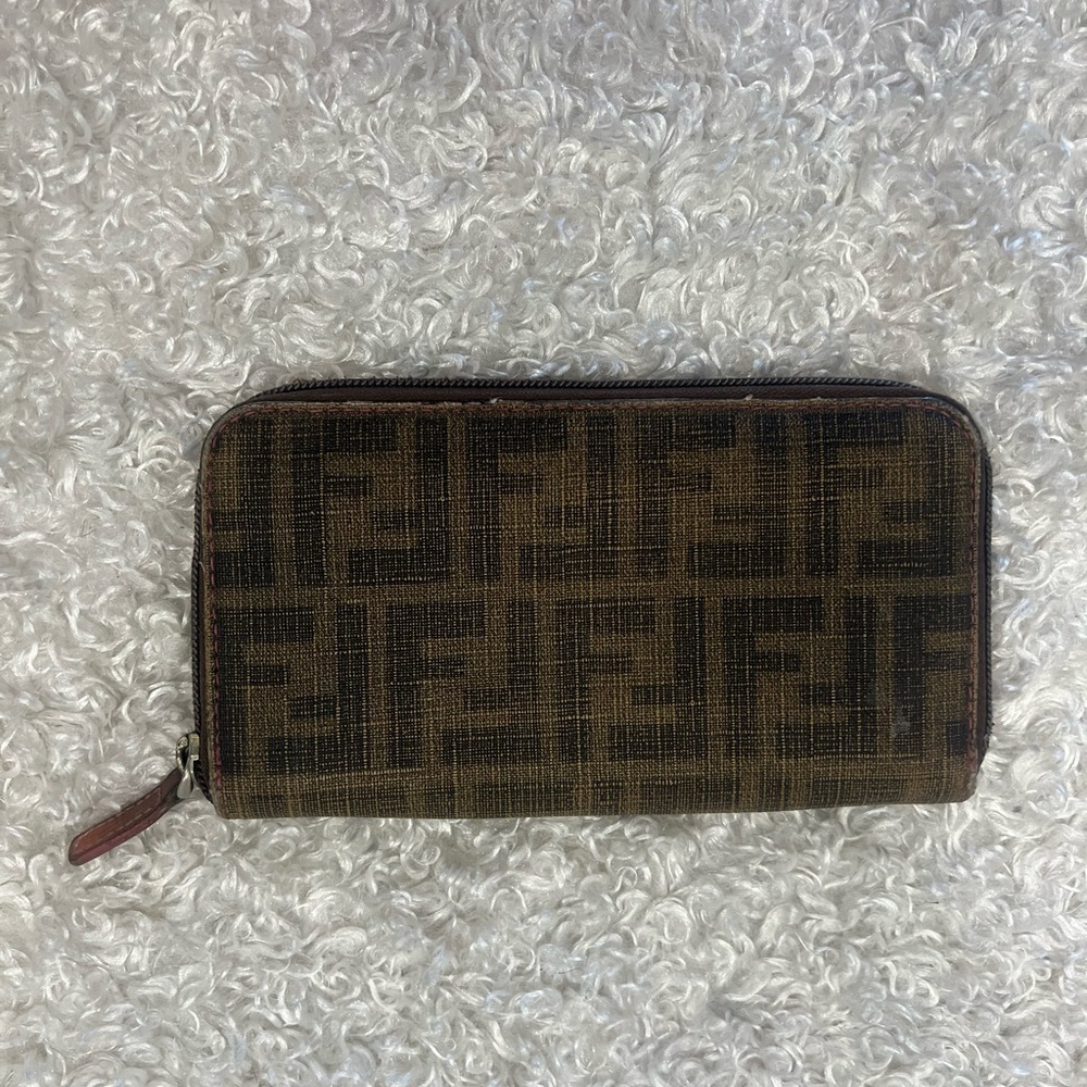 Fendi Tobacco Zucca Coated Canvas Zip Around Wallet